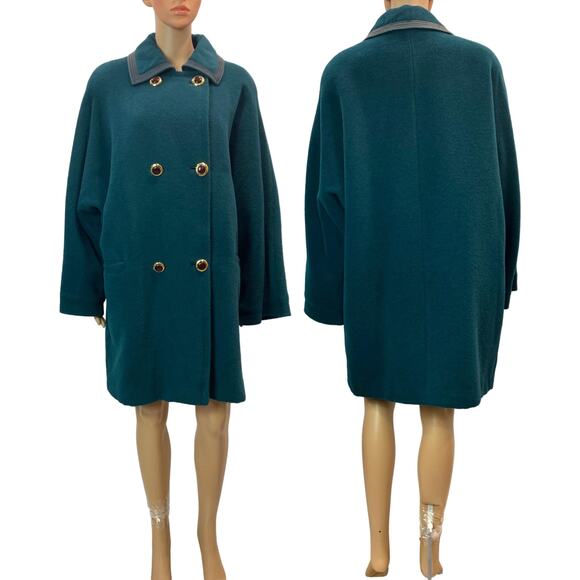 80s Versace GV Versatile Teal Alpaca & Wool Coat | Italy 42 | M/L - Picture 1 of 11